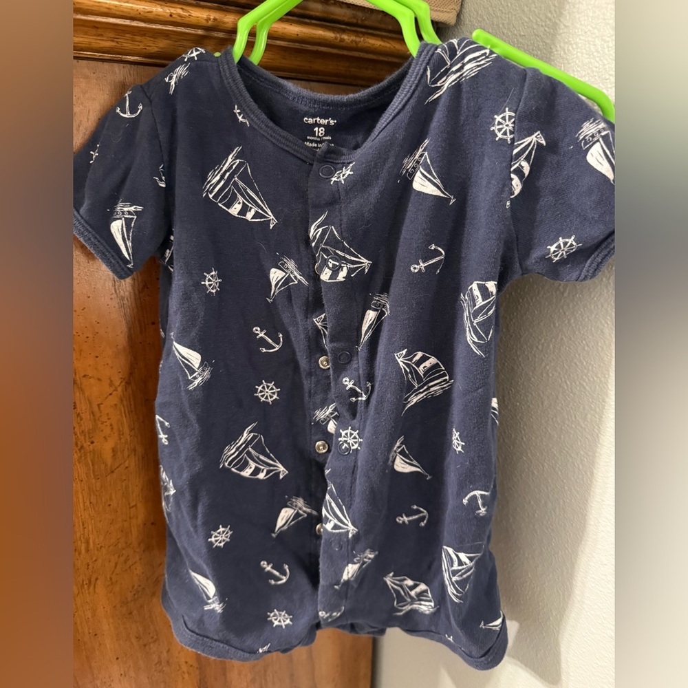 Carter's Dark Blue Sailboat Baby Romper